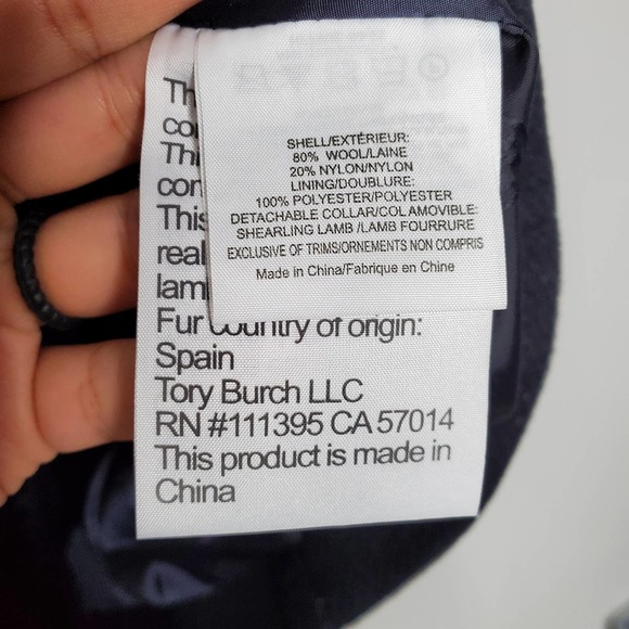 TORY BURCH • Navy Blue Alexandre Removable Fur Trim Pea Coat Sz 4 - Picture 7 of 11